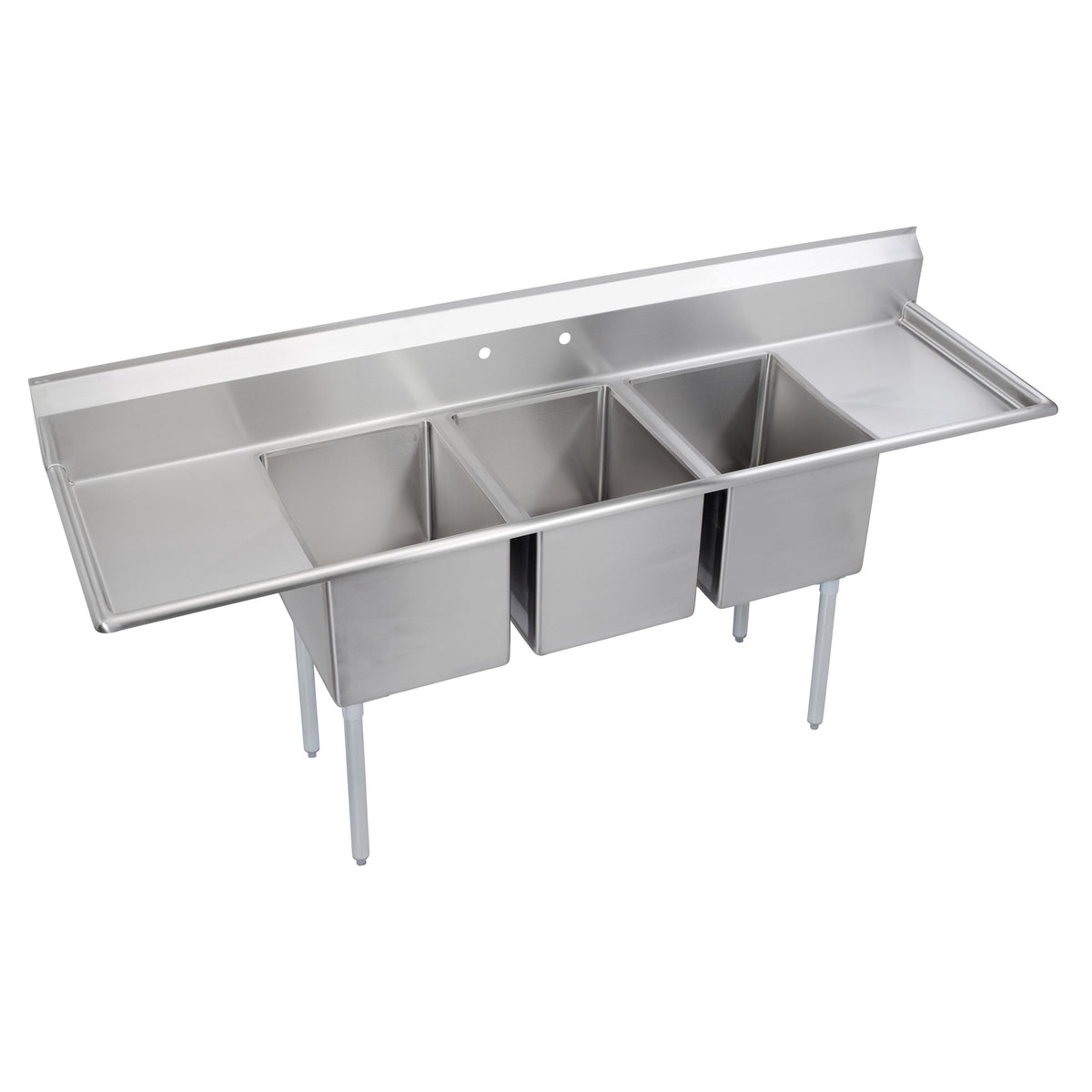 Elkay Dependabilt Stainless Steel 106" x 29-13/16" x 43-3/4" 16 Gauge Three Compartment Sink w/ 24" L&R Drainboards+SS Legs