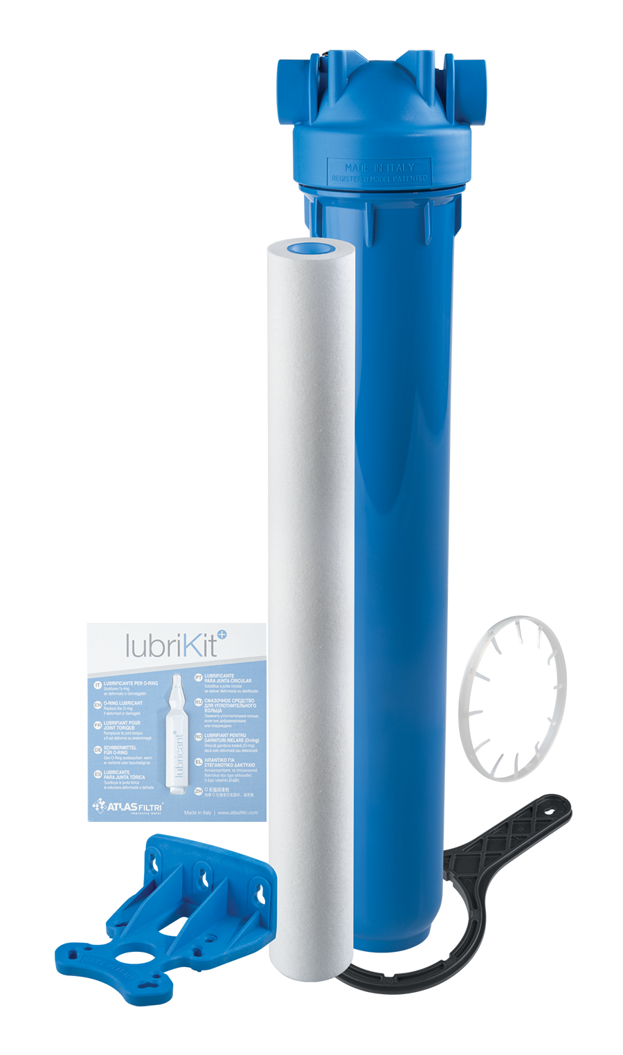 Atlas Filtri ZC1381427 2-1/2" x 20" DP Mono - Single - Blue Sump - 3/4" NPT - Bracket & Wrench - 5 Micron Sediment-Scale Cartridge