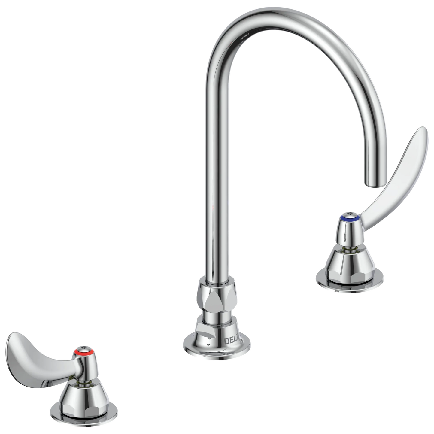 Commercial 23C6 23C674 Two Handle Widespread Lavatory Faucet with Gooseneck Spout - Less Pop-Up - Chrome