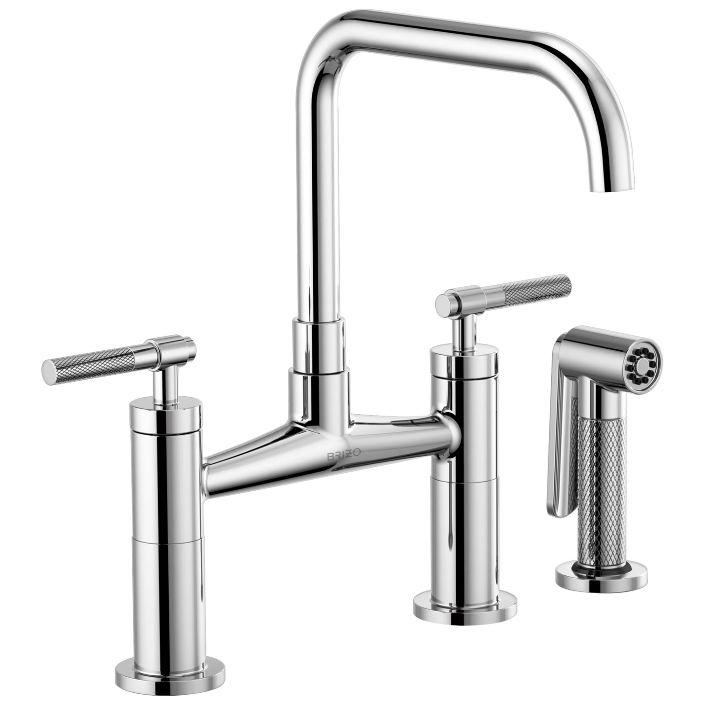 Bridge Faucet with Square Spout and Knurled Handle