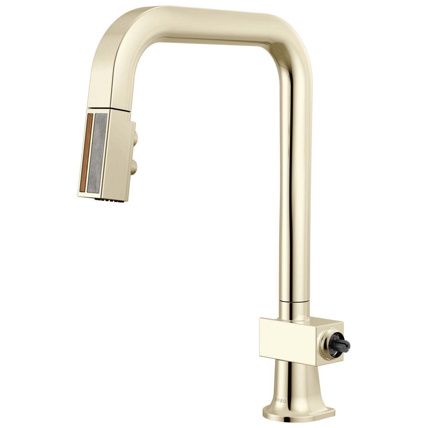 Pull-Down Kitchen Faucet with Square Spout and Wood/Concrete Wand - Less Handle