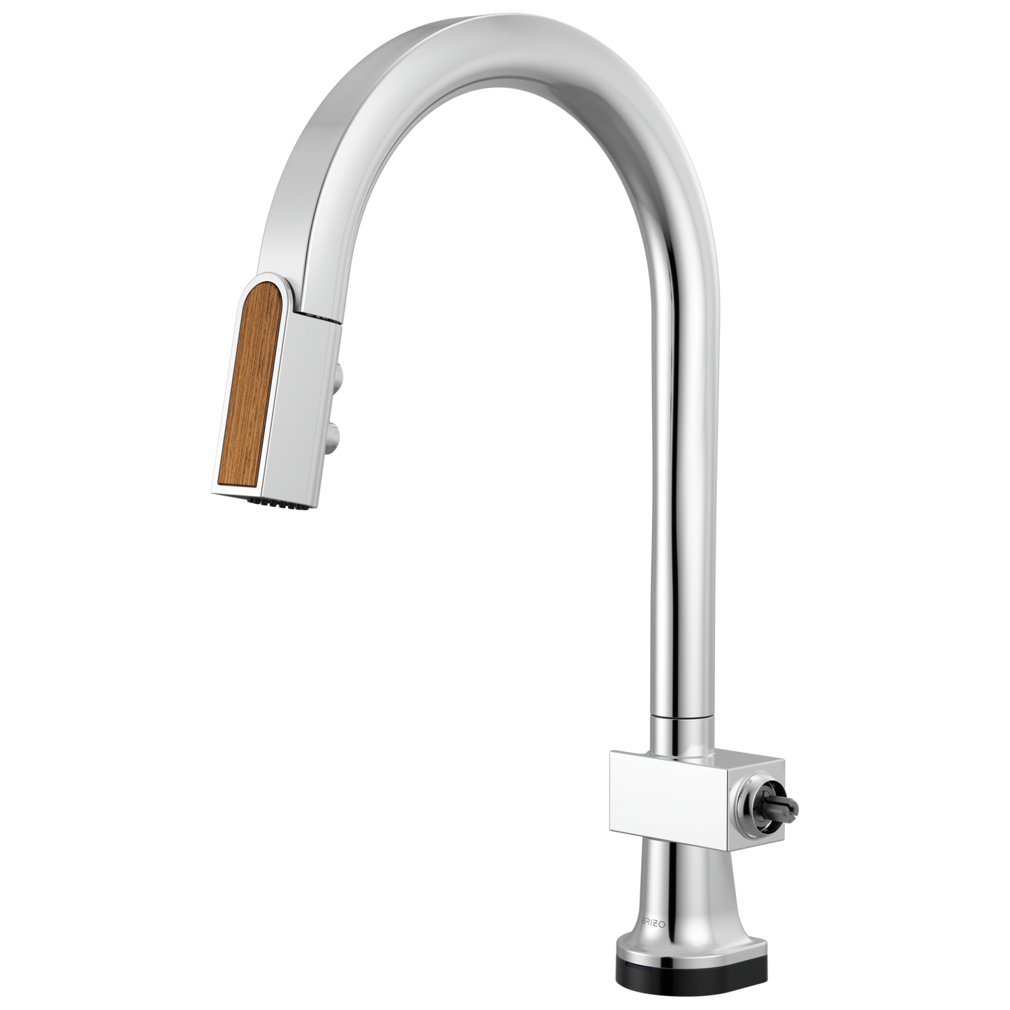 Brizo Frank Lloyd Wright 64022LF SmartTouch Pull-Down Kitchen Faucet with Arc Spout and Wood Wand - Less Handle - Polished Chrome / Teak Wood