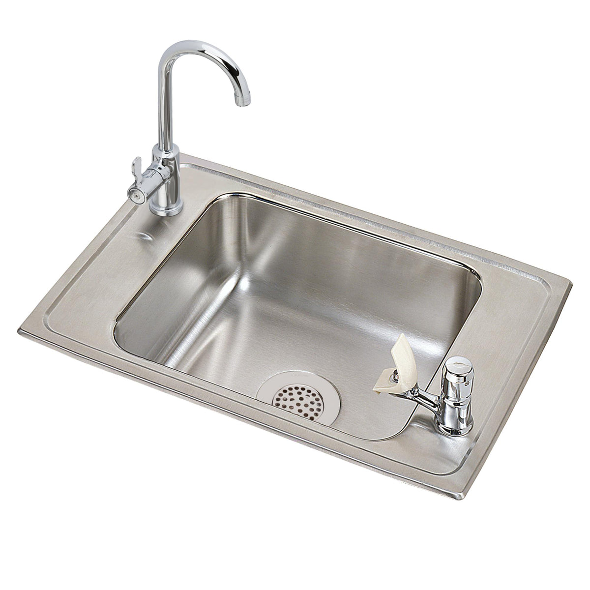 Elkay Celebrity Stainless Steel 25"x17"x6-1/2" 2-Hole Single Bwl Drop-in Classroom ADA Sink w/VR Faucet + Drain + Bubbler