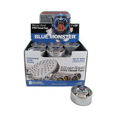 The Mill-Rose Company 70658 Blue Monster Thread Sealing Tape, 0.0035 in Thick, 1/2 in W, 520 in L, Silver, PTFE, 0.8 g/cc Density