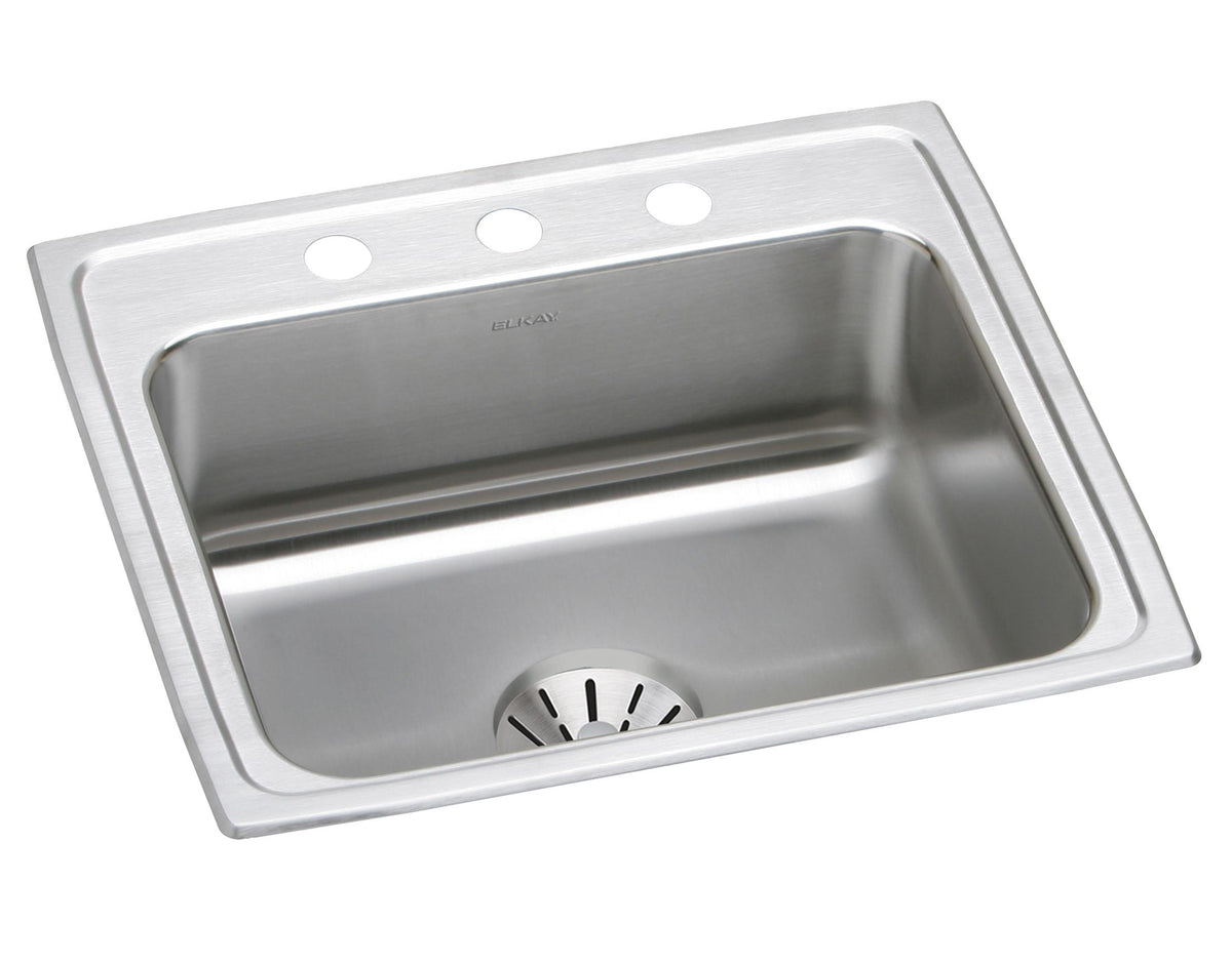 Elkay Lustertone Classic Stainless Steel 22" x 19-1/2" x 10-1/8" 3-Hole Single Bowl Drop-in Sink with Perfect Drain®