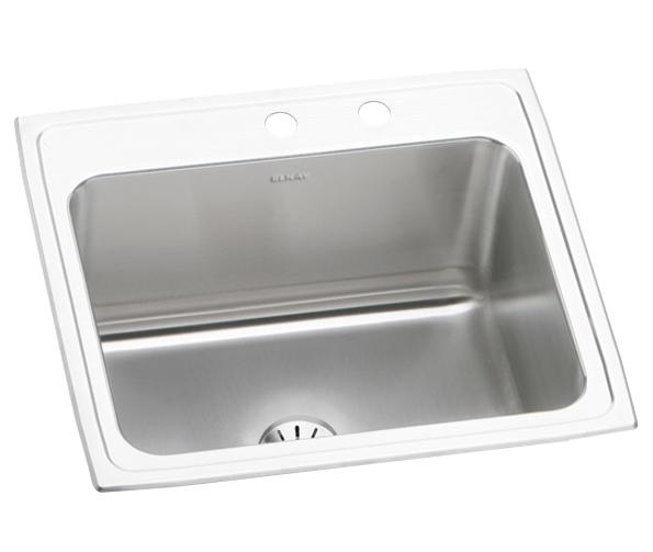 Elkay Lustertone Classic Stainless Steel 25" x 22" x 10-3/8" MR2-Hole Single Bowl Drop-in Sink with Perfect Drain®