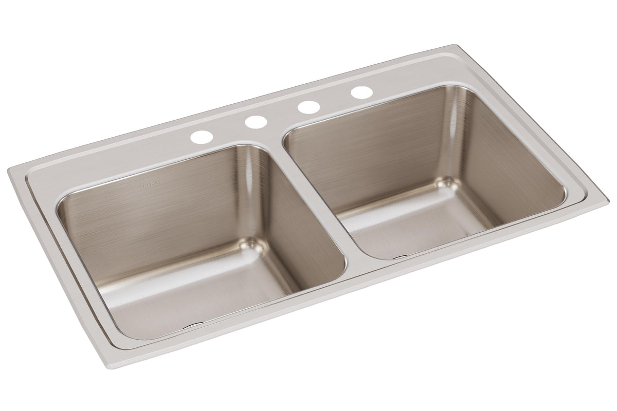 Elkay Lustertone Classic Stainless Steel 33" x 19-1/2" x 10-1/8" 4-Hole Equal Double Bowl Drop-in Sink