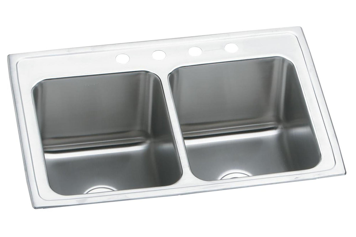 Elkay Lustertone Classic Stainless Steel 25" x 19-1/2" x 10-1/8" MR2-Hole Equal Double Bowl Drop-in Sink