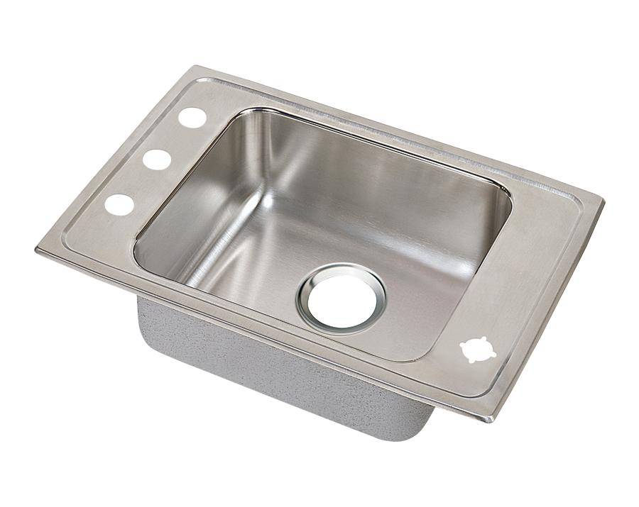 Elkay Lustertone Classic Stainless Steel 25" x 17" x 5" 2-Hole Single Bowl Drop-in Classroom ADA Sink with Quick-clip