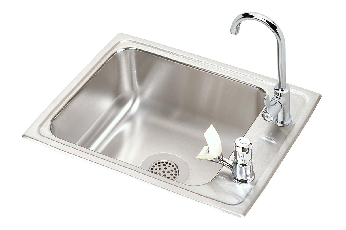 Elkay Lustertone Classic Stainless Steel 22"x17"x7-5/8" 2-Hole Single Drop-in Classroom Sink + Faucet/ Left Bubbler Kit