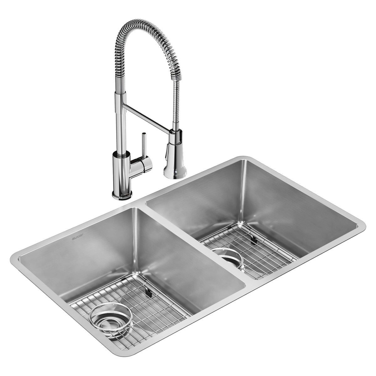 Elkay Crosstown 18 Gauge Stainless Steel 31-1/2" x 18-1/2" x 9" Equal Double Bowl Undermount Sink Kit with Faucet