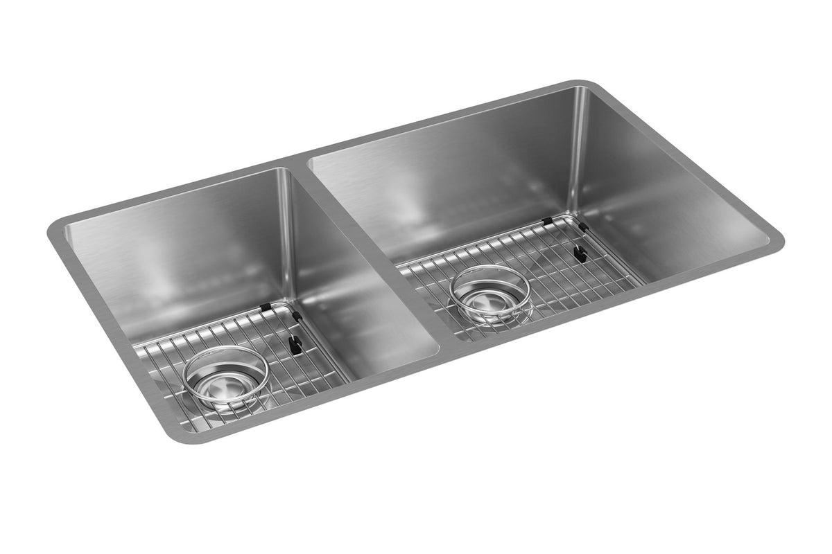 Elkay Crosstown 18 Gauge Stainless Steel 31-1/2" x 18-1/2" x 9" 40/60 Double Bowl Undermount Sink Kit
