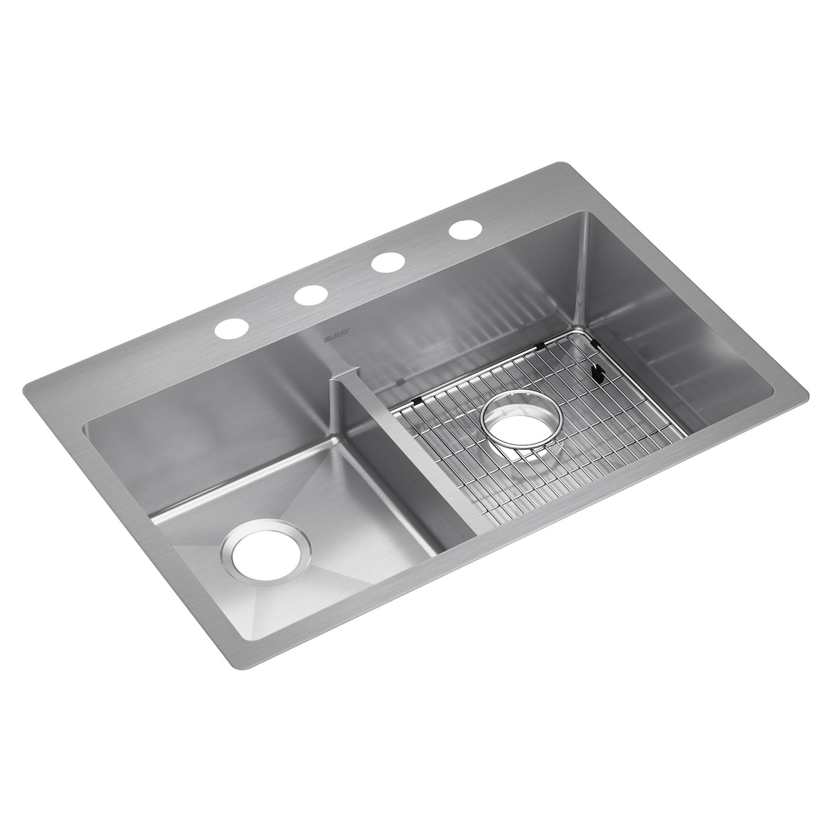 Elkay Crosstown 18 Gauge Stainless Steel 33" x 22" x 9" 4-Hole Equal Double Bowl Dual Mount Sink Kit with Aqua Divide