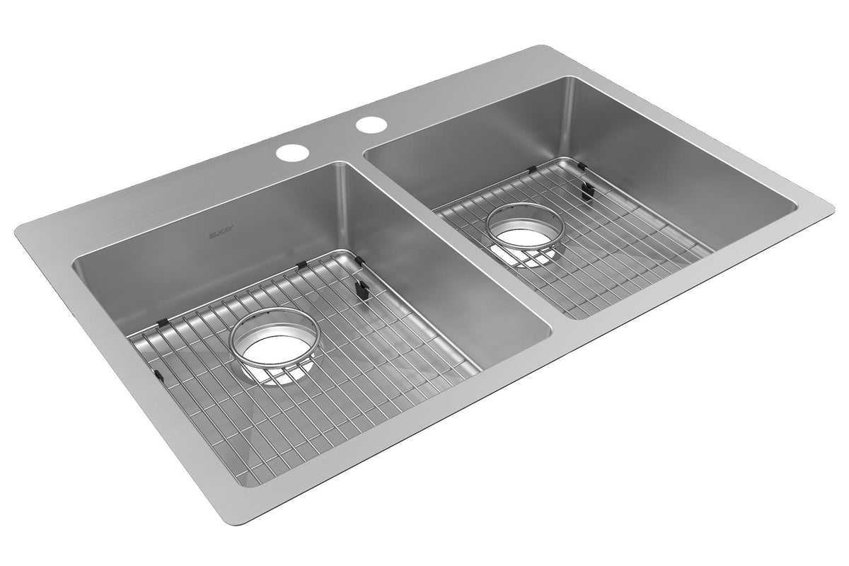 Elkay Crosstown 18 Gauge Stainless Steel 33" x 22" x 6" 2-Hole Equal Double Bowl Dual Mount ADA Sink Kit