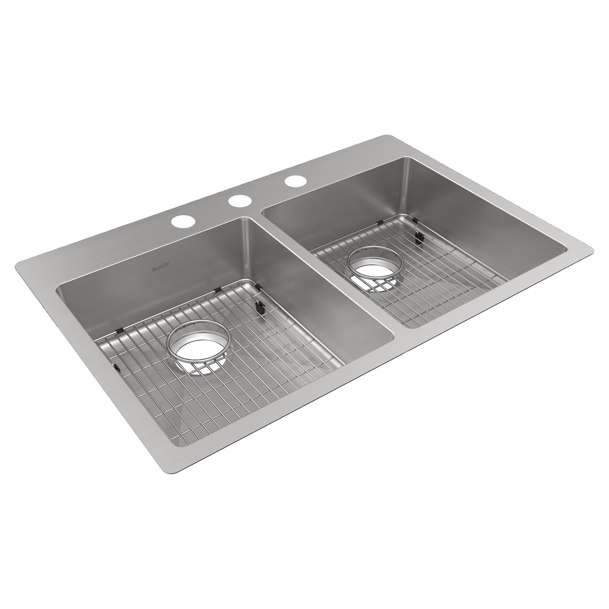 Elkay Crosstown 18 Gauge Stainless Steel 33" x 22" x 6" 3-Hole Equal Double Bowl Dual Mount ADA Sink Kit