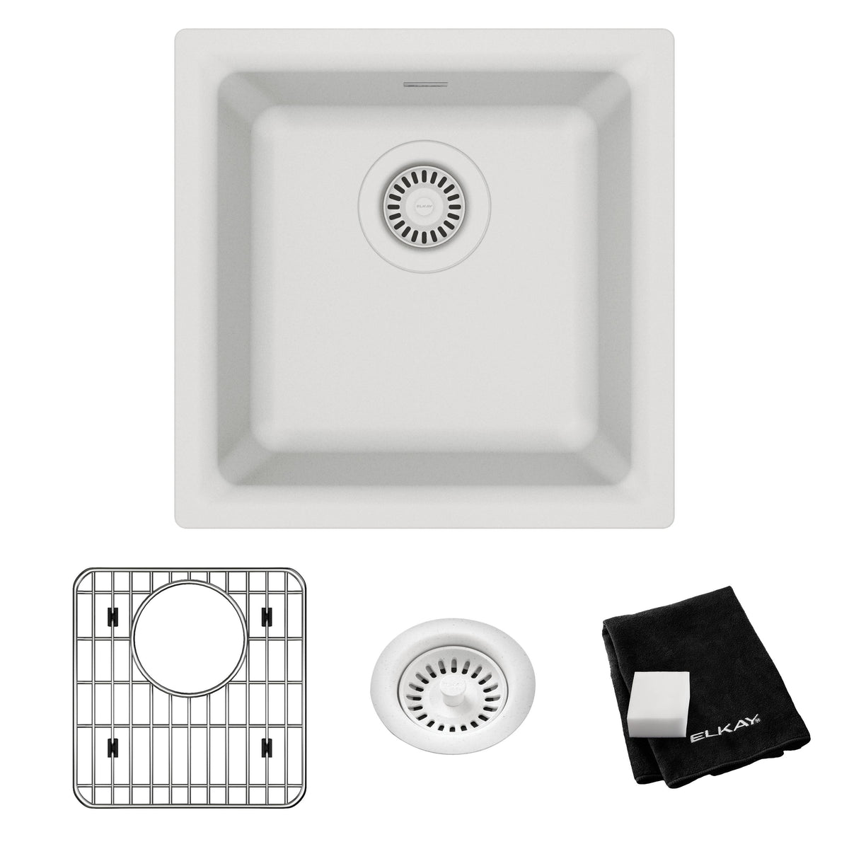 Elkay Quartz Classic 15-3/4" x 15-3/4" x 7-11/16" Single Bowl Dual Mount Bar Sink Kit White