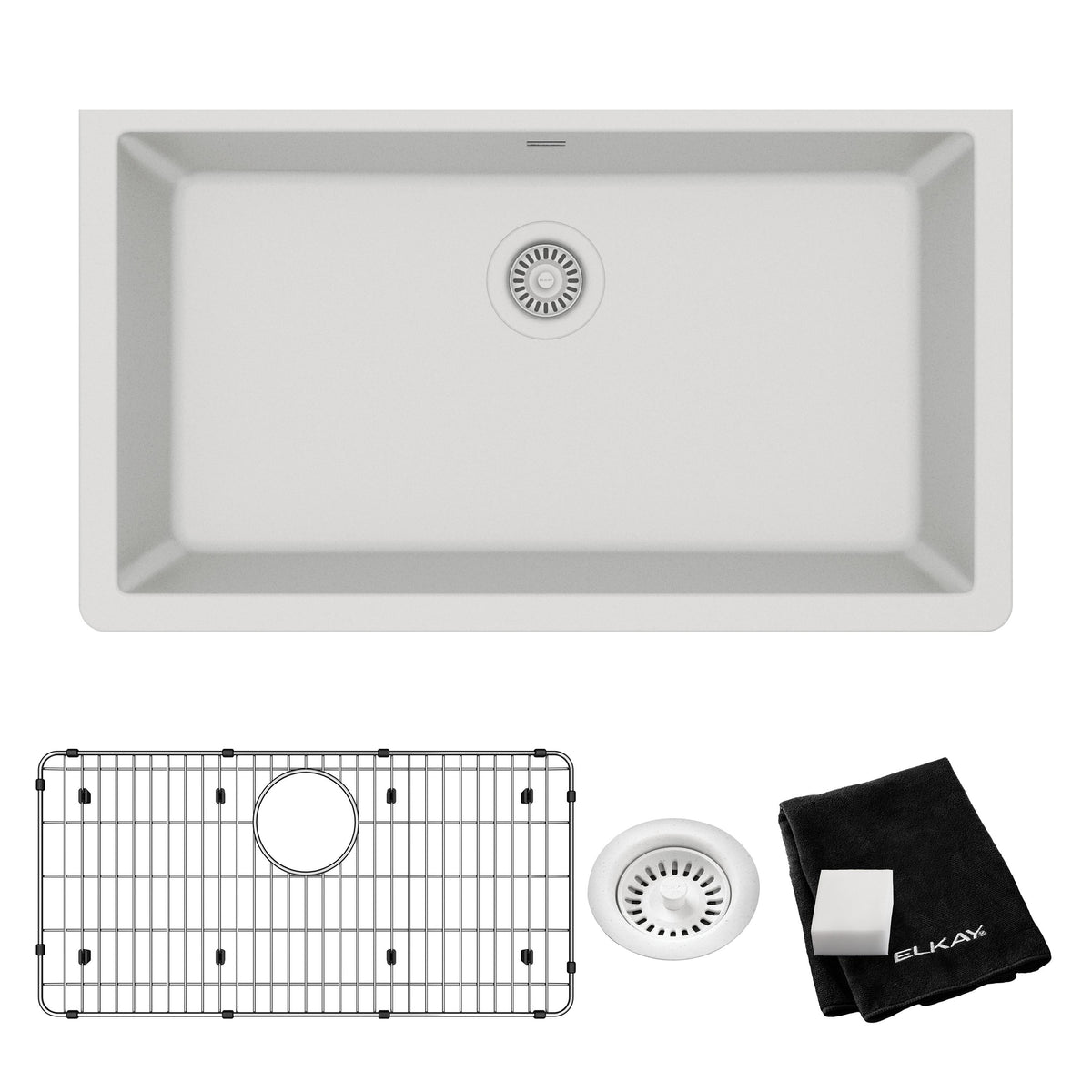 Elkay Quartz Classic 33" x 18-7/16" x 9-7/16" Single Bowl Undermount Sink Kit White
