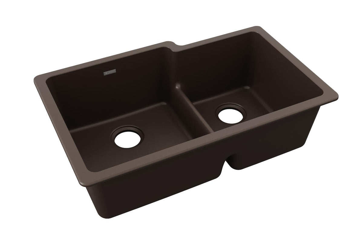 Elkay Quartz Classic 33" x 20-1/2" x 9-1/2" Offset 60/40 Double Bowl Undermount Sink with Aqua Divide Mocha