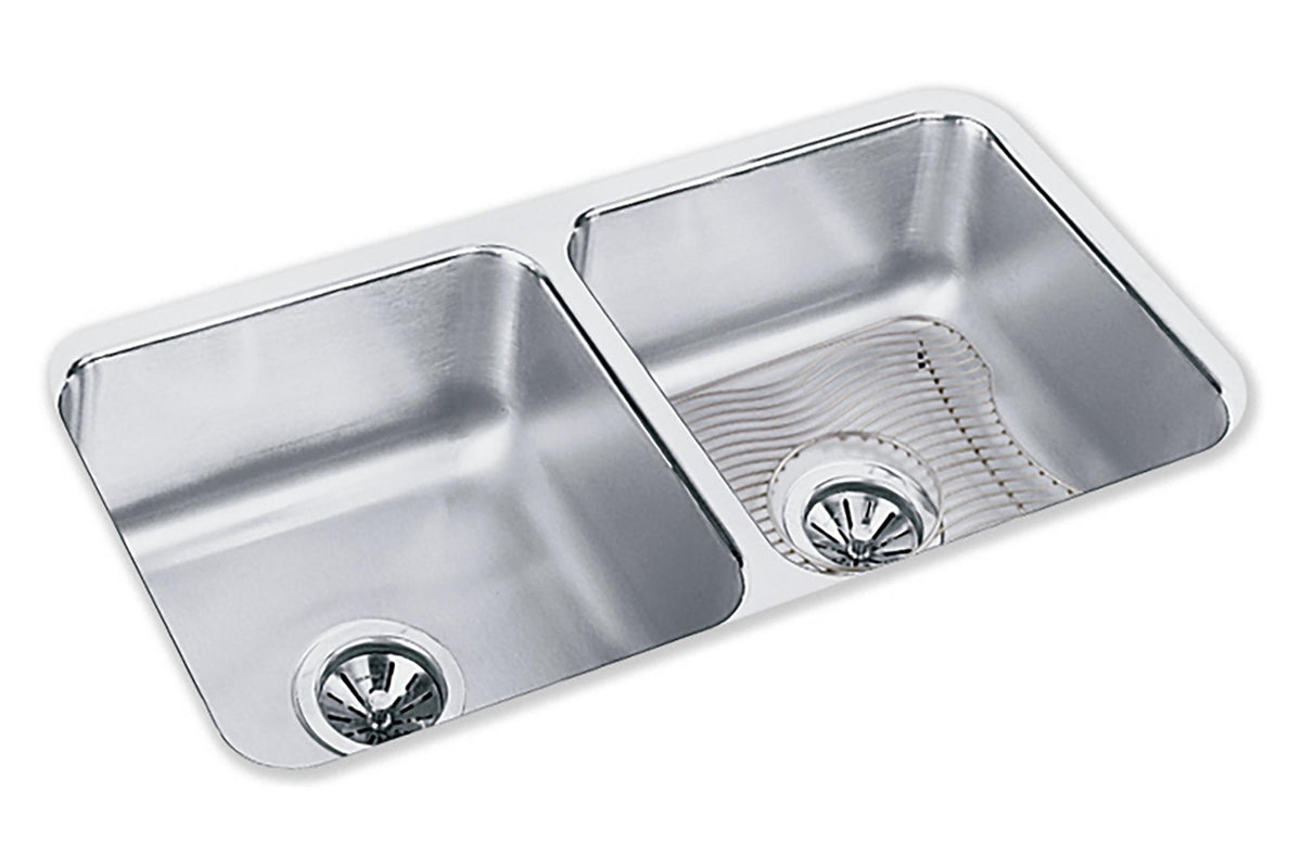 Elkay Lustertone Classic Stainless Steel 31-3/4" x 16-1/2" x 7-1/2" Equal Double Bowl Undermount Sink Kit