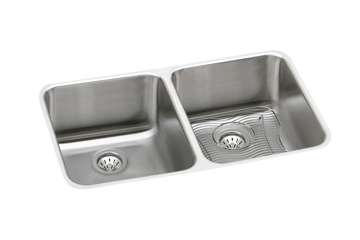 Elkay Lustertone Classic Stainless Steel 30-3/4" x 18-1/2" x 10" Equal Double Bowl Undermount Sink Kit