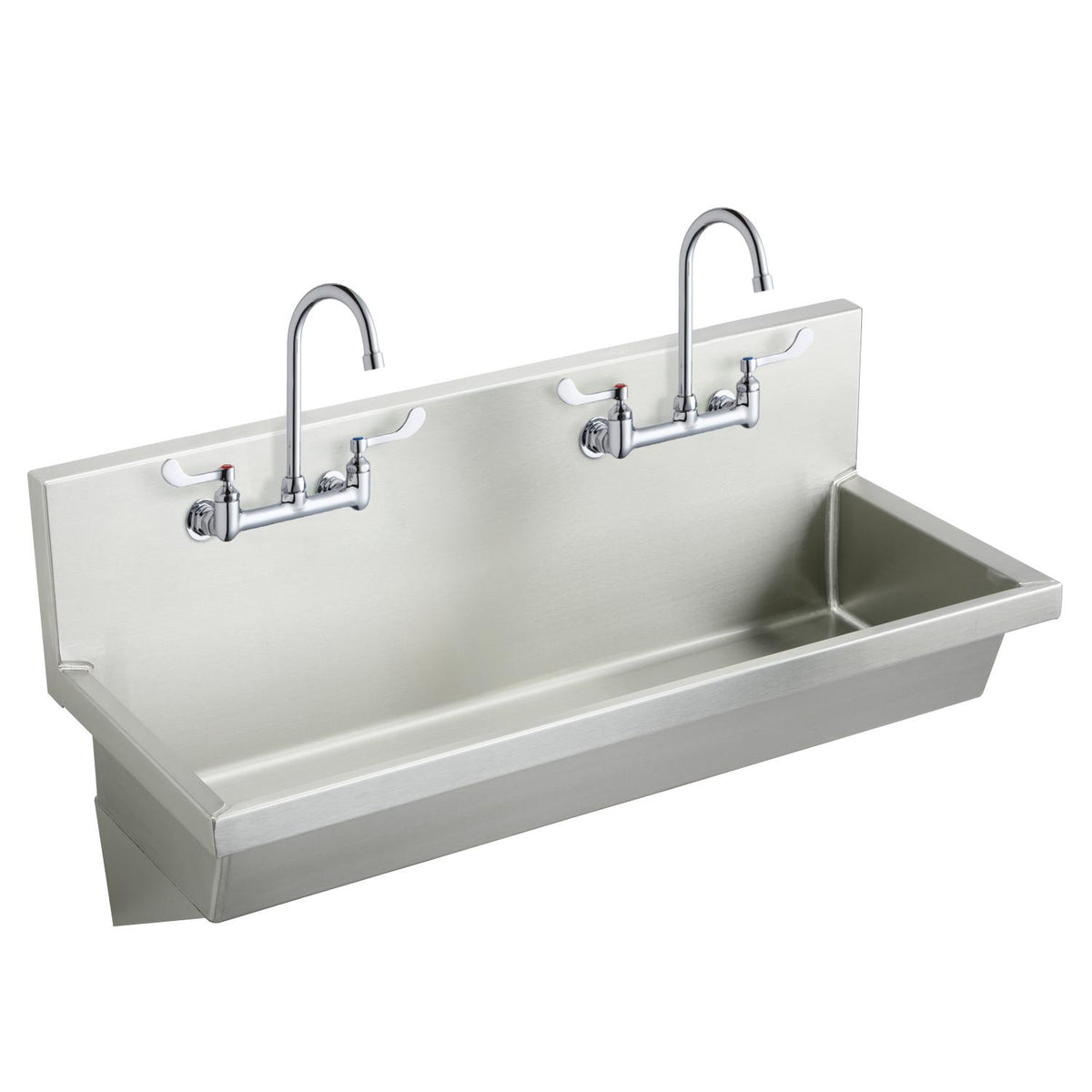 Elkay Stainless Steel 48" x 20" x 8" Wall Hung Multiple Station Hand Wash Sink Kit w/Faucets and Drain