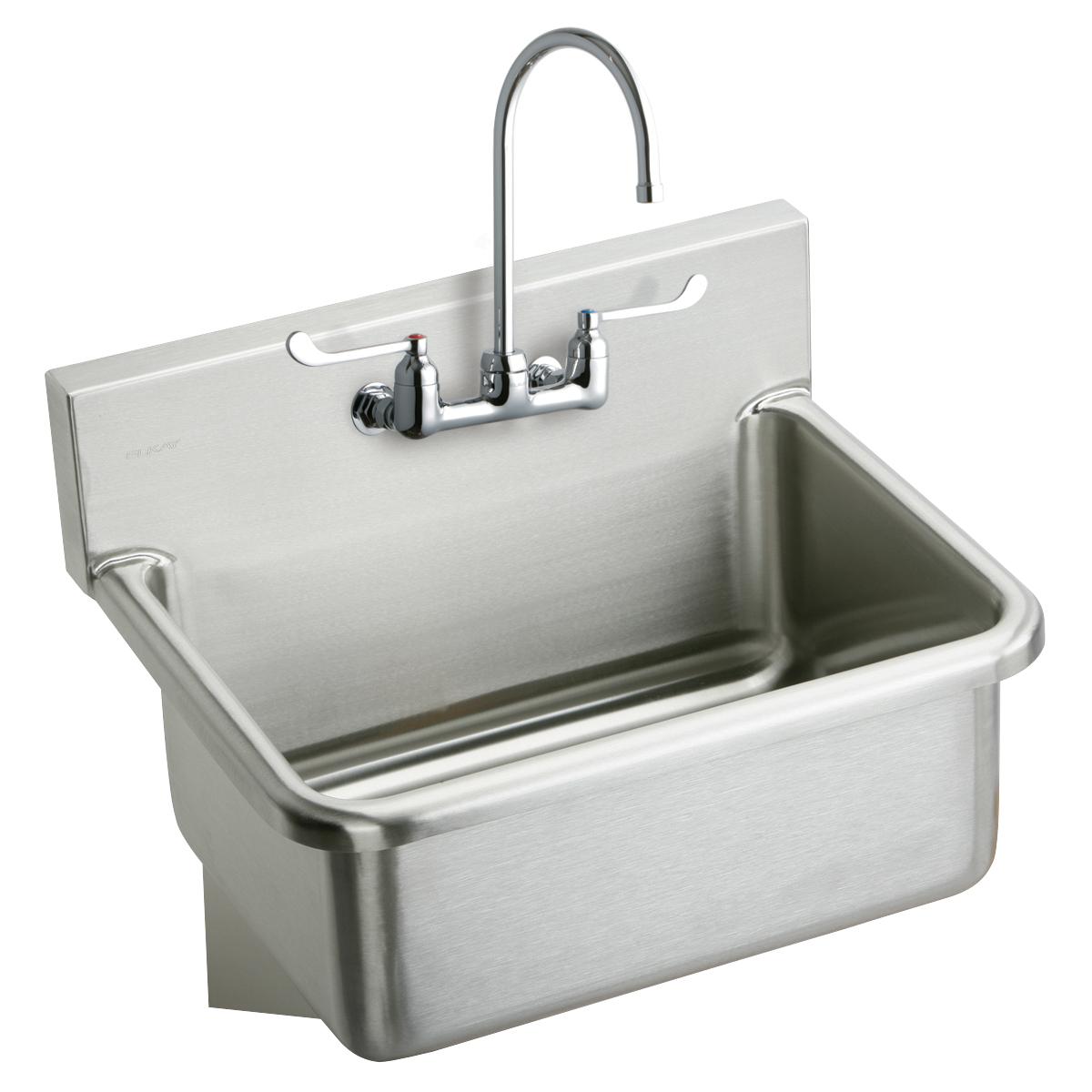 Elkay Stainless Steel 31" x 19.5" x 10-1/2" Wall Hung Single Bowl Hand Wash Sink Kit w/Faucet and 6" Wristblade Handles