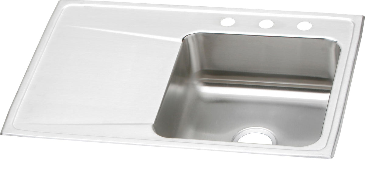 Elkay Lustertone Classic Stainless Steel 33" x 22" x 7-5/8" 3-Hole Single Bowl Drop-in Sink w/Right Drainboard