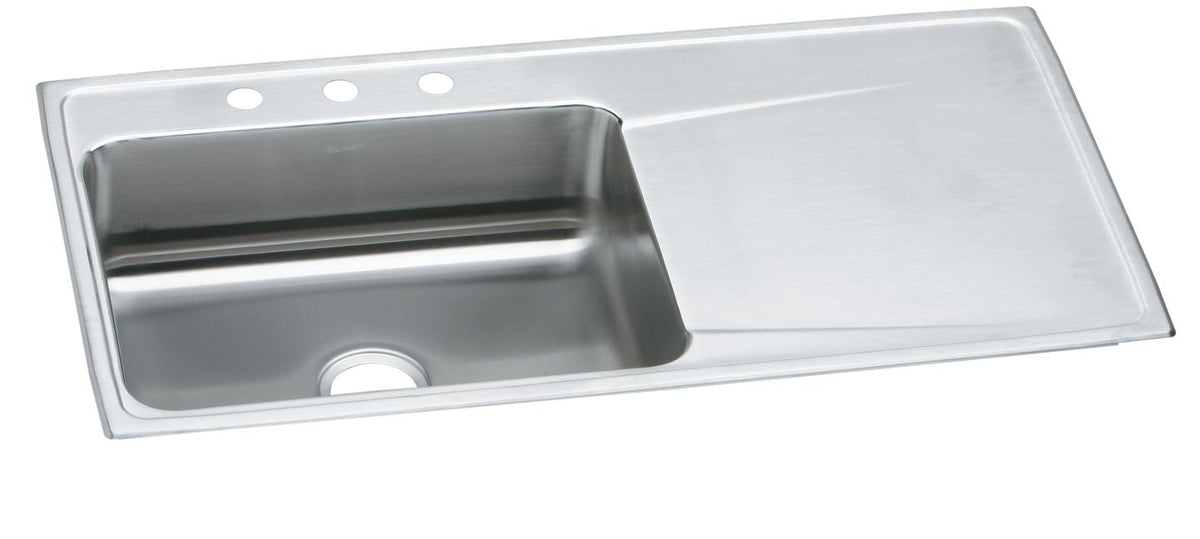 Elkay Lustertone Classic Stainless Steel 43" x 22" x 7-5/8" 3-Hole Single Bowl Drop-in Sink w/Right Drainboard