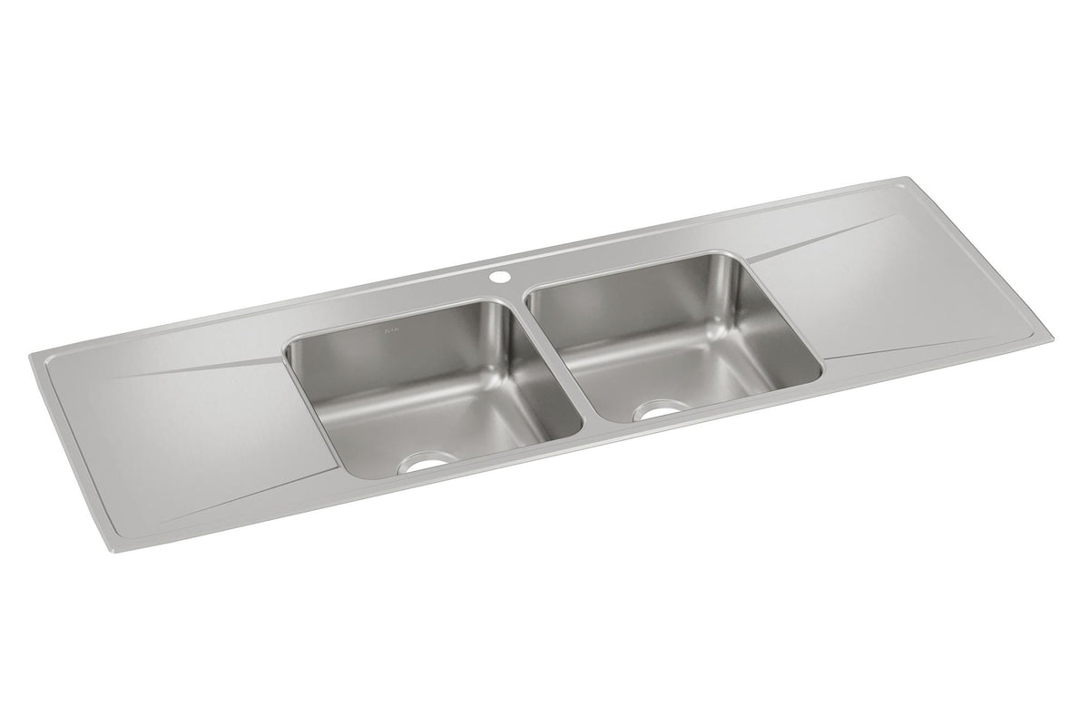 Elkay Lustertone Classic Stainless Steel 66" x 22" x 7-5/8" 1-Hole Equal Double Bowl Drop-in Sink w/Right Drainboard