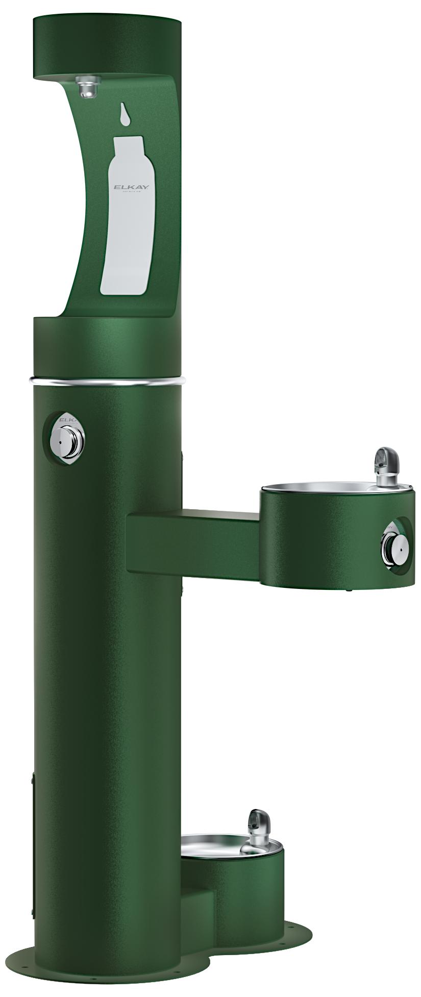 Elkay Outdoor ezH2O Upper Bottle Filling Station Bi-Level Pedestal with Pet Station NonFilter NonRefrige FreezeResist Evergreen