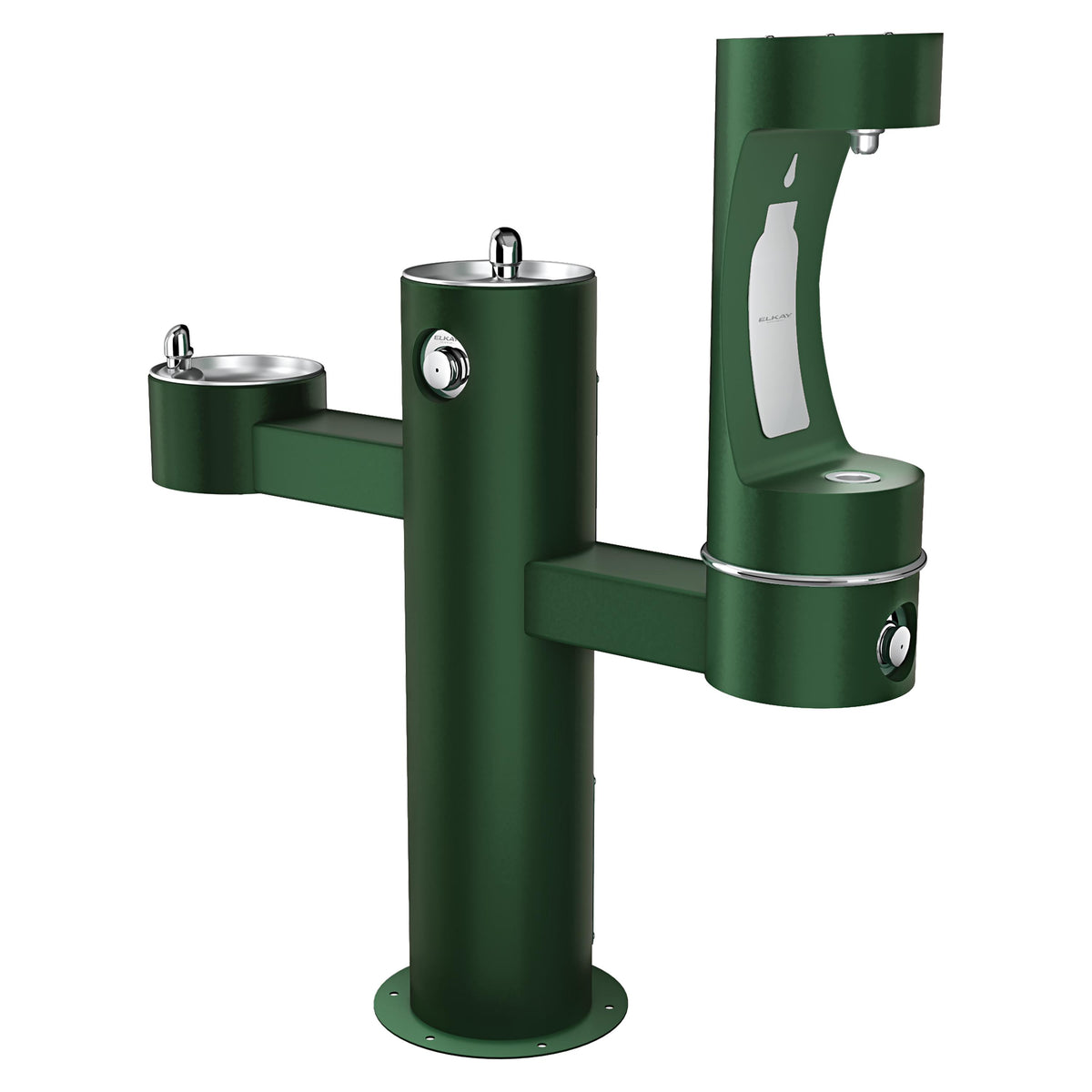 Elkay Outdoor ezH2O Lower Bottle Filling Station Tri-Level Pedestal Non-Filtered Non-Refrigerated Evergreen
