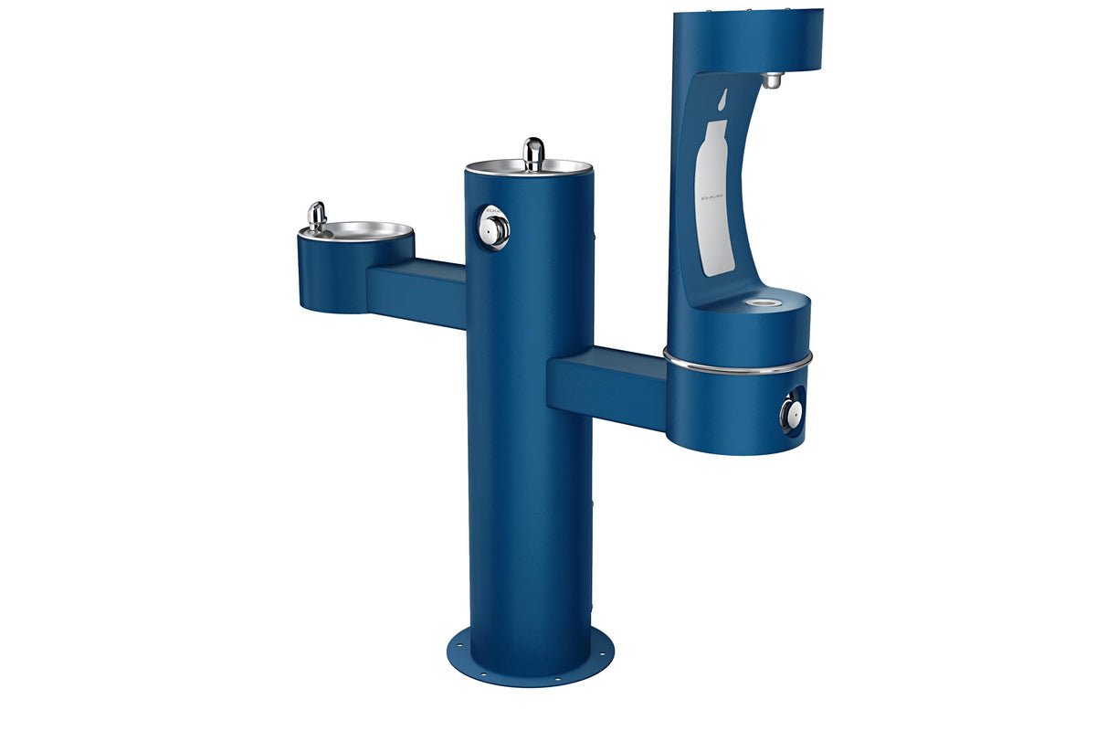 Elkay Outdoor ezH2O Lower Bottle Filling Station Tri-Level Pedestal Non-Filtered Non-Refrigerated FR Blue