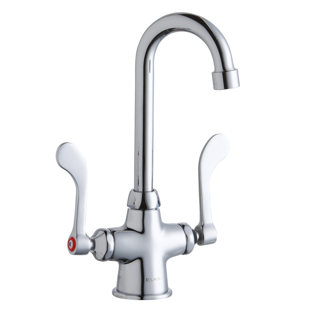 Elkay Single Hole with Concealed Deck Faucet with 4" Gooseneck Spout 4" Wristblade Handles Chrome