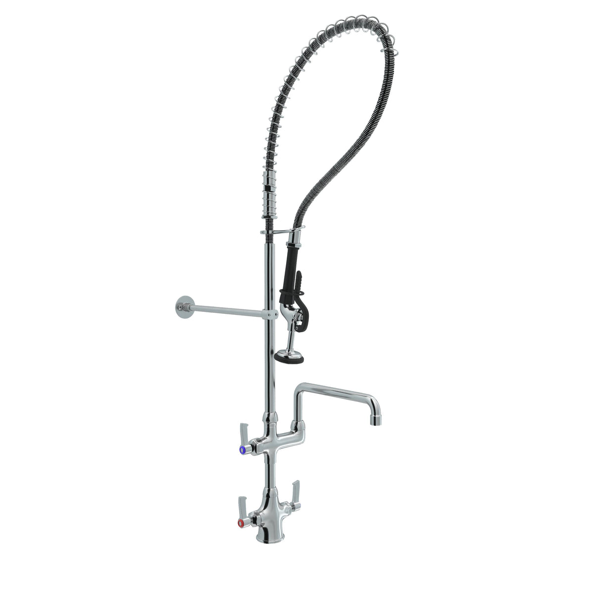 Elkay Single Hole Concealed Deck Mount Faucet 44in Flexible Hose with 1.2 GPM Spray Head + 8" Arc Tube Spout 2" Lever Handles