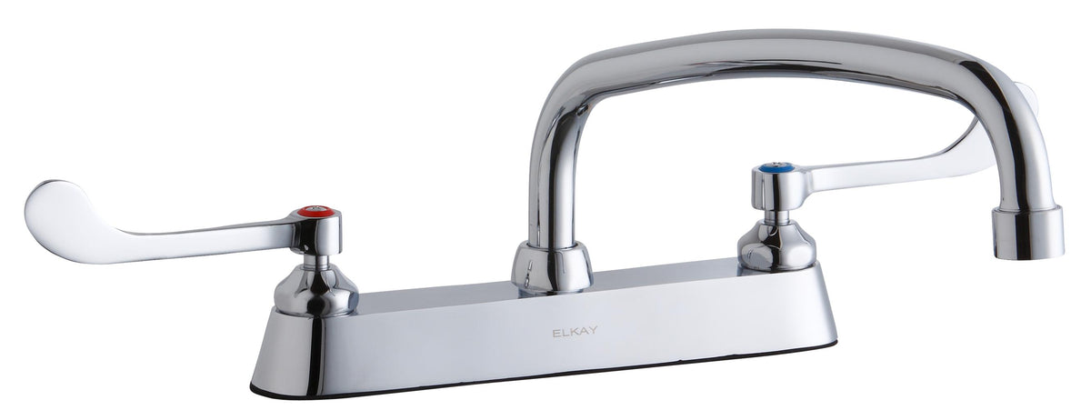 Elkay 8" Centerset with Exposed Deck Faucet with 12" Arc Tube Spout 6" Wristblade Handles Chrome