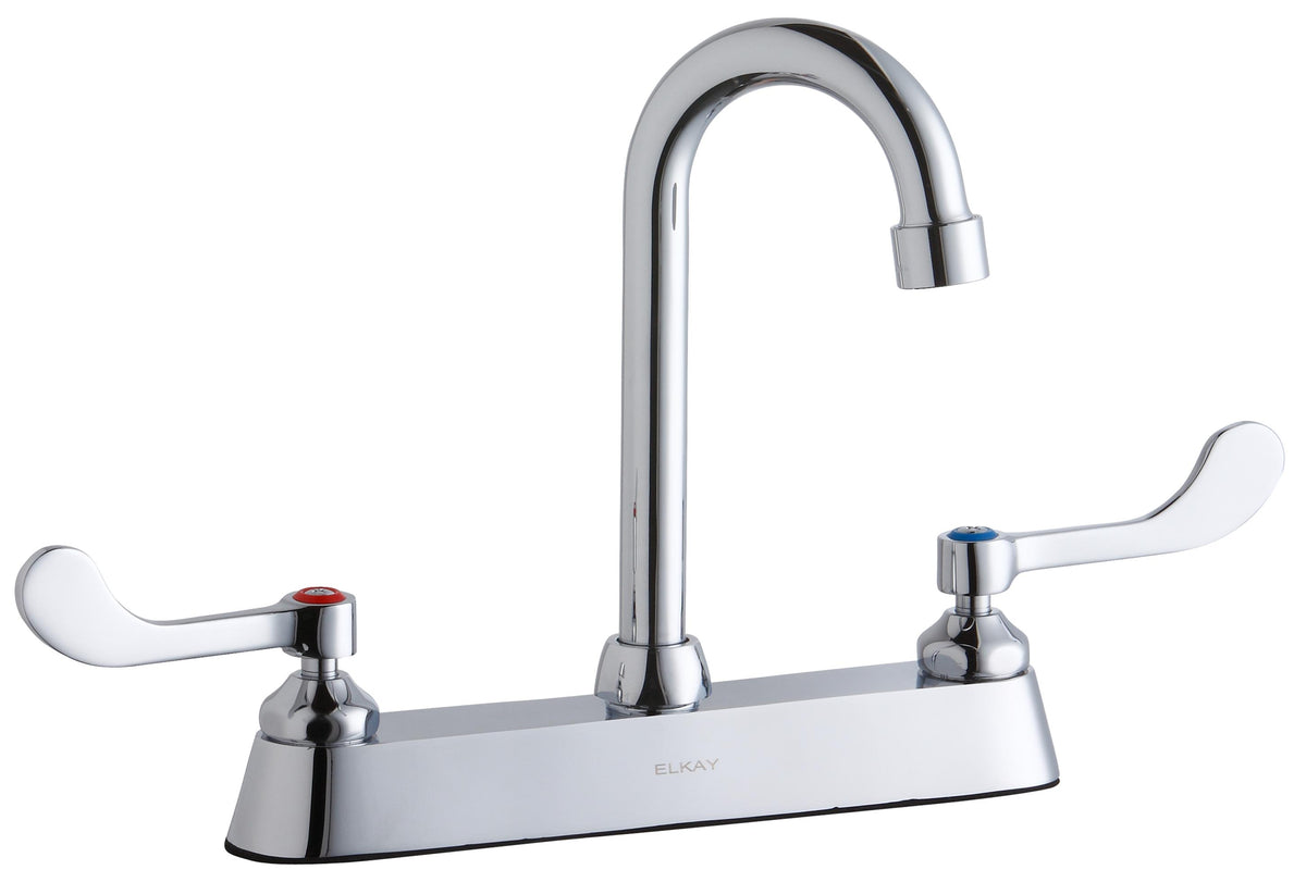 Elkay 8" Centerset with Exposed Deck Faucet with 4" Gooseneck Spout 4" Wristblade Handles Chrome