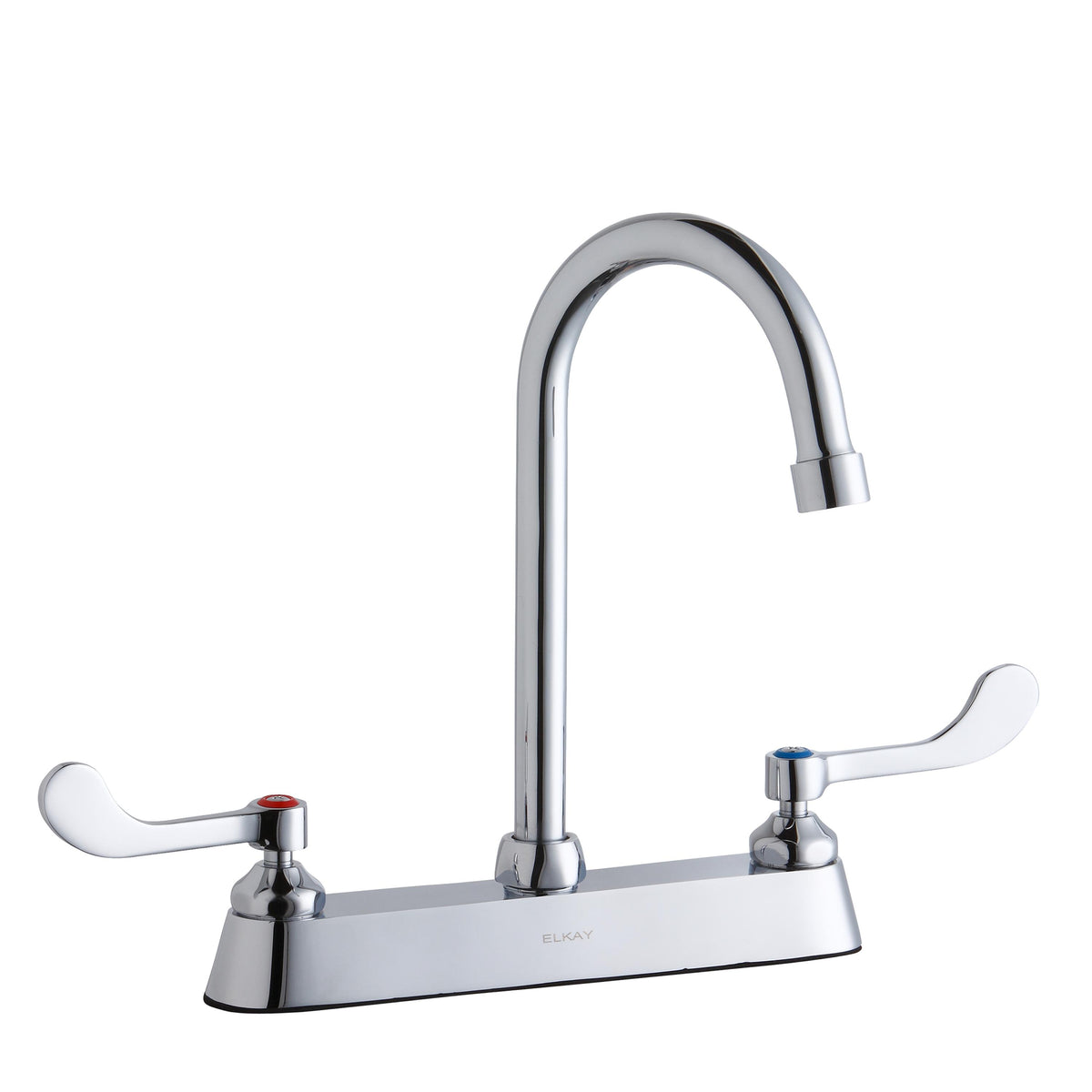 Elkay 8" Centerset with Exposed Deck Faucet with 5" Gooseneck Spout 4" Wristblade Handles Chrome