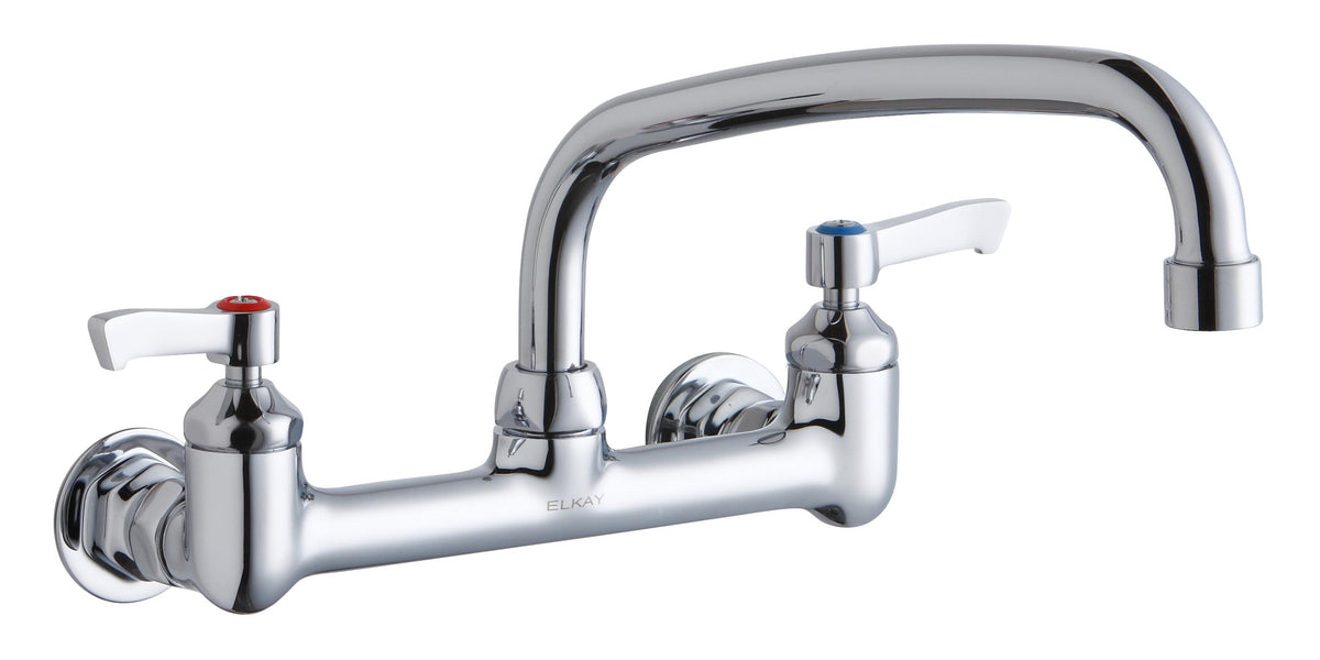 Elkay Foodservice 8" Centerset Wall Mount Faucet with 10" Arc Tube Spout 2" Lever Handles 1/2" Offset Inlets Chrome