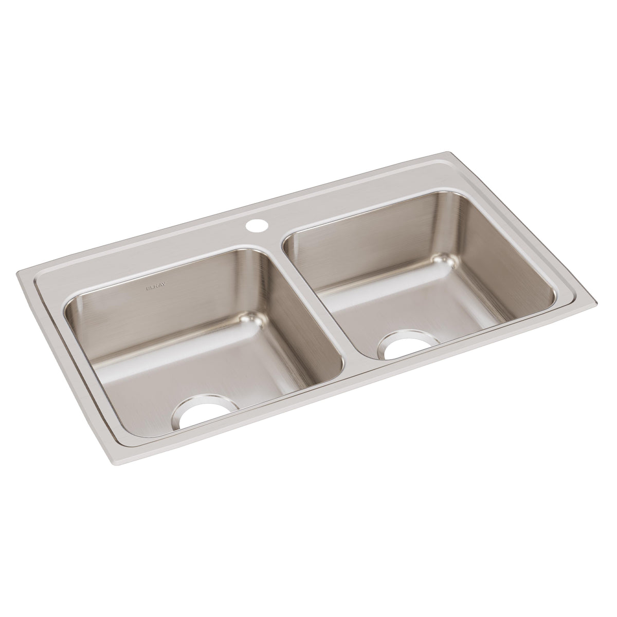 Elkay Lustertone Classic Stainless Steel 33" x 19-1/2" x 7-5/8" 1-Hole Equal Double Bowl Drop-in Sink