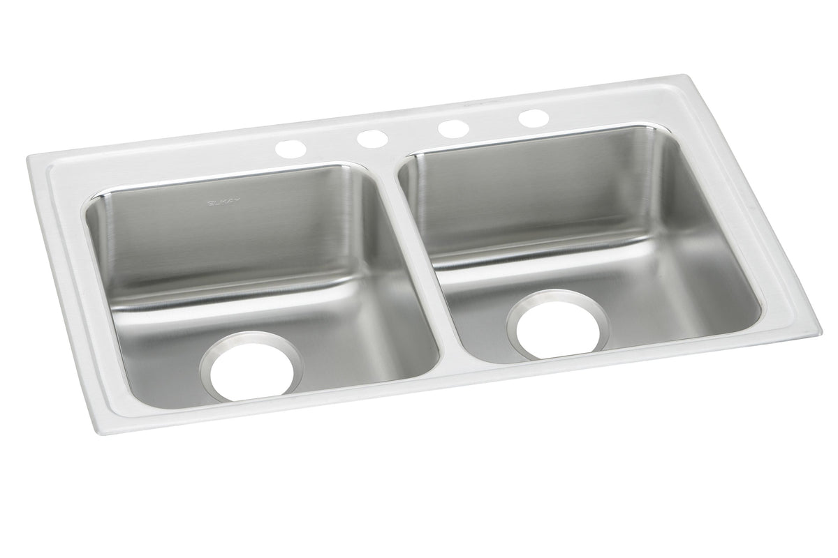 Elkay Lustertone Classic Stainless Steel 33" x 19-1/2" x 4" 3-Hole Equal Double Bowl Drop-in ADA Sink