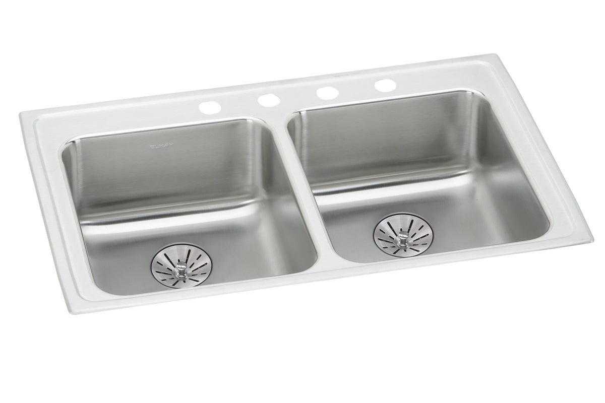 Elkay Lustertone Classic Stainless Steel 33" x 19-1/2" x 6-1/2" 3-Hole Double Bowl Drop-in ADA Sink w/Perfect Drain®