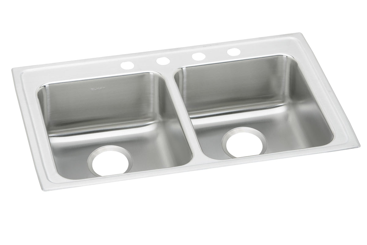 Elkay Lustertone Classic Stainless Steel 37" x 22" x 6" 1-Hole Equal Double Bowl Drop-in ADA Sink