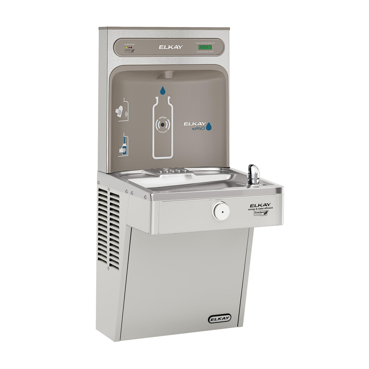 Elkay ezH2O Bottle Filling Station & Single High Efficiency Vandal-Resistant Cooler Filtered Refrigerated Stainless