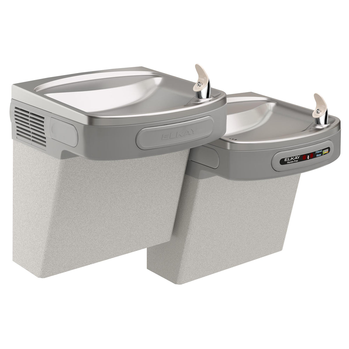 Elkay Wall Mount Versatile Hands-free Activation Bi-level ADA Cooler Filtered Refrigerated Light Gray Granite
