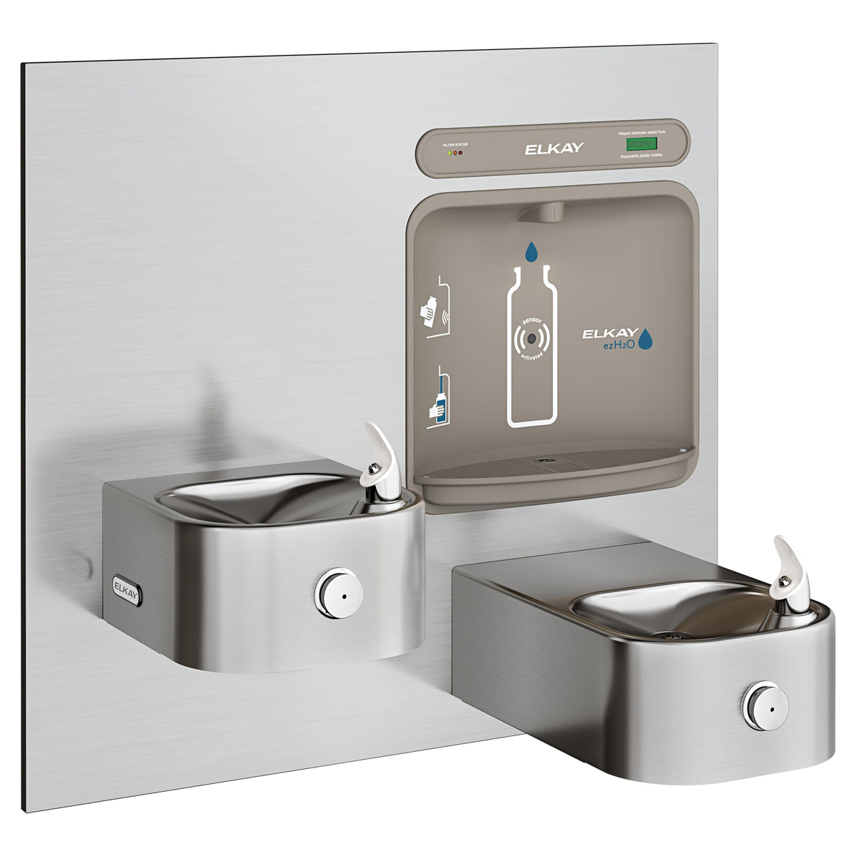 Elkay ezH2O Bottle Filling Station with Integral Soft Sides® Fountain Filtered Non-Refrigerated Stainless