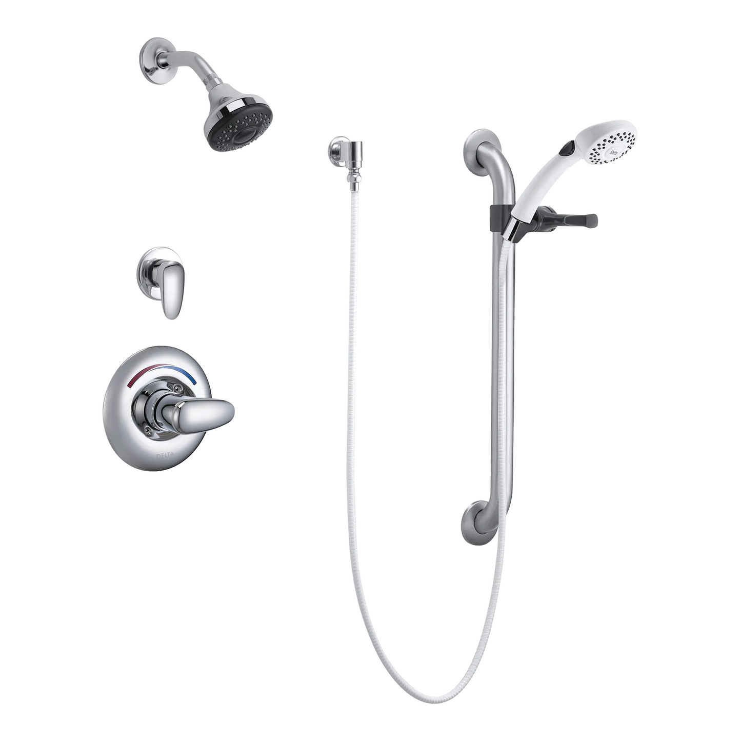 Commercial T13H T13H332 Universal Dual Shower Trim Diverter Hand Shower and Grab Bar - Chrome