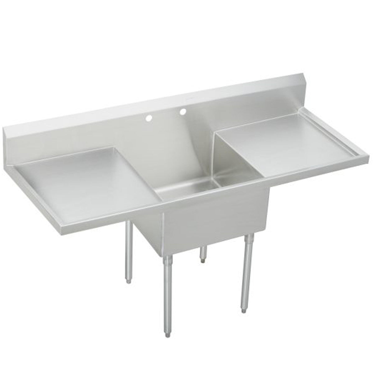 Elkay Weldbilt Stainless Steel 72" x 27-1/2" x 14" Floor Mount Single Compartment Scullery 2-Hole Sink w/L&R Drainboards