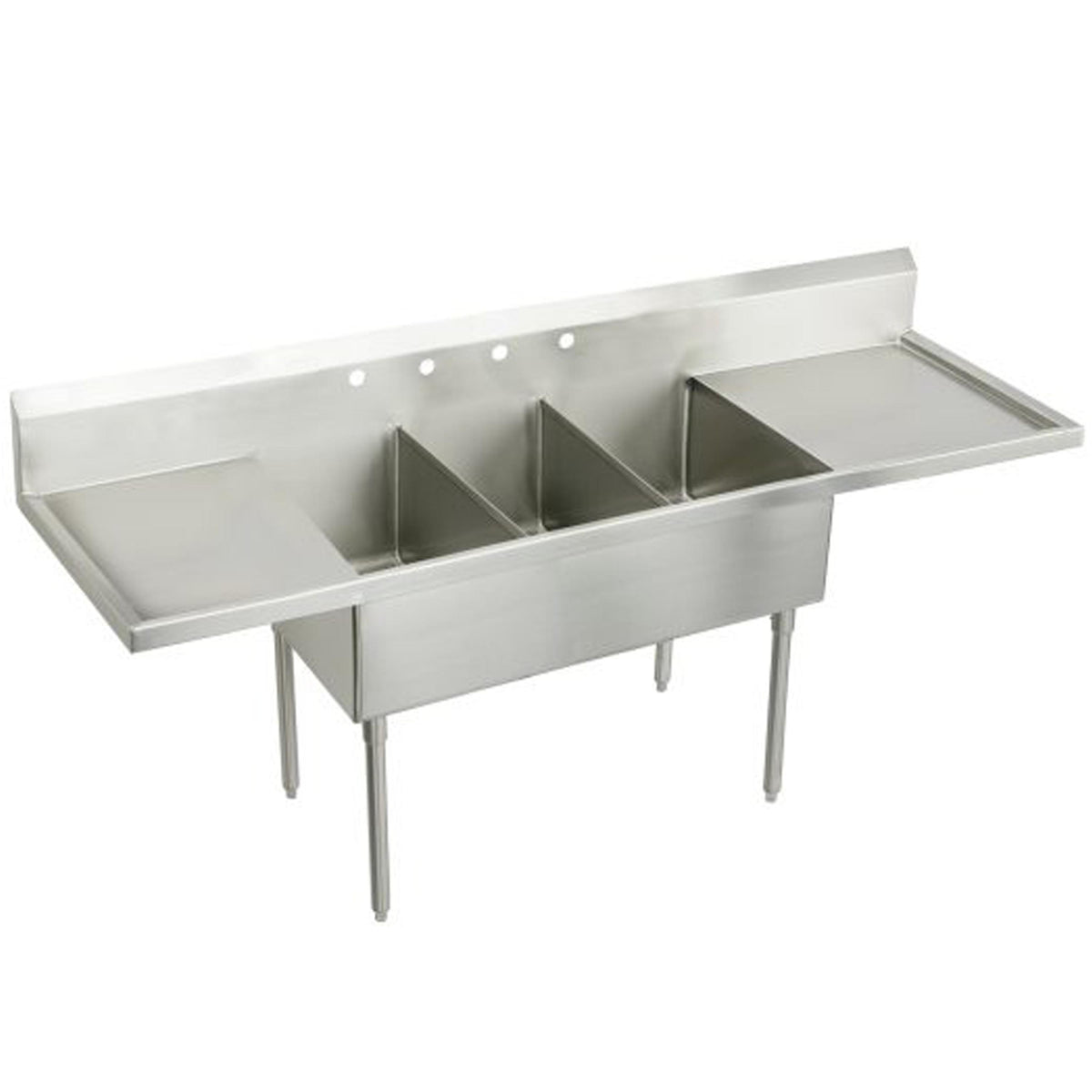 Elkay Weldbilt Stainless Steel 93" x 27-1/2" x 14" Floor Mount Triple Compartment Scullery 4-Hole Sink with L&R Drainboards