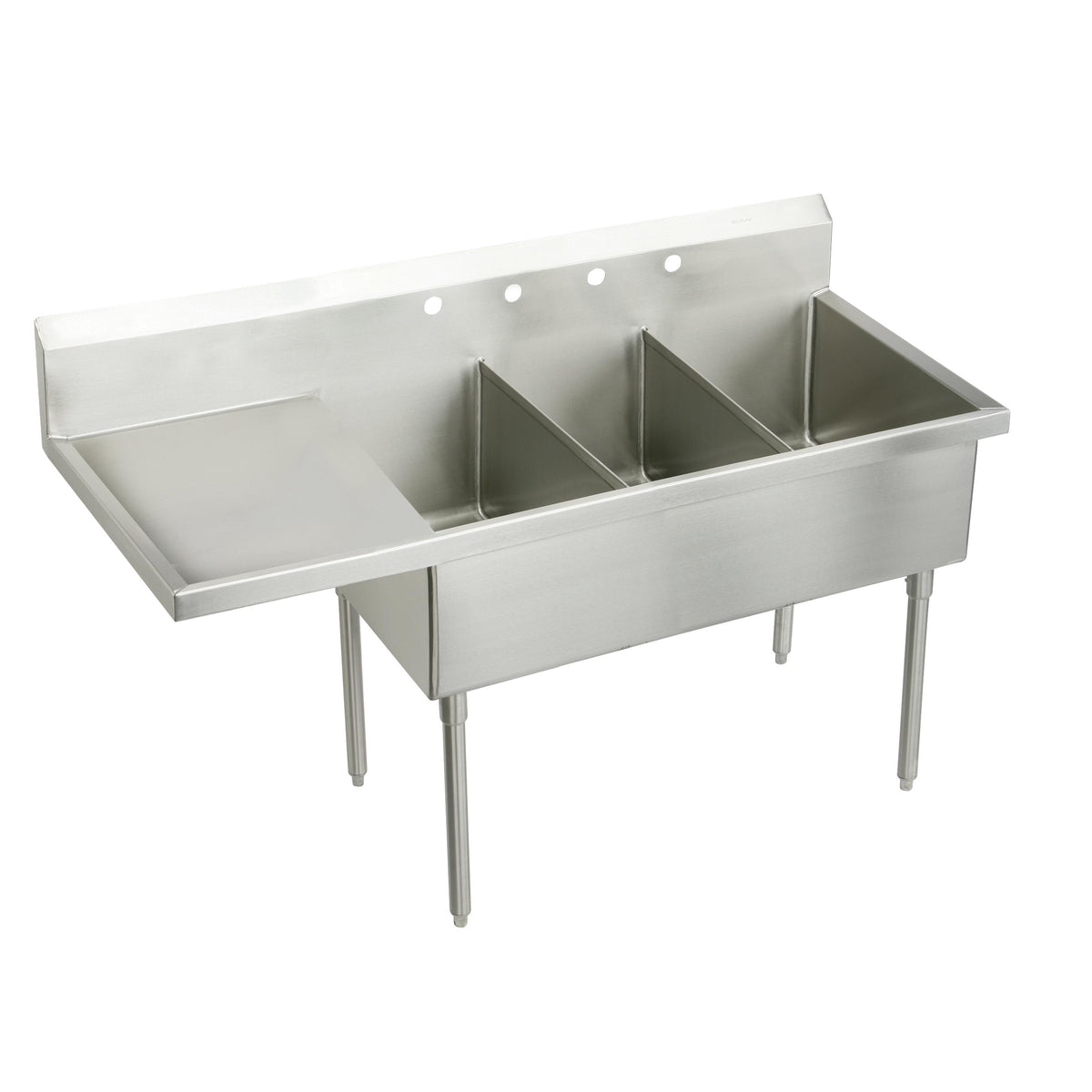 Elkay Weldbilt Stainless Steel 79-1/2" x 27-1/2" x 14" Floor Mount Triple Compartment 2-Hole Scullery Sink w/Left Drainboard