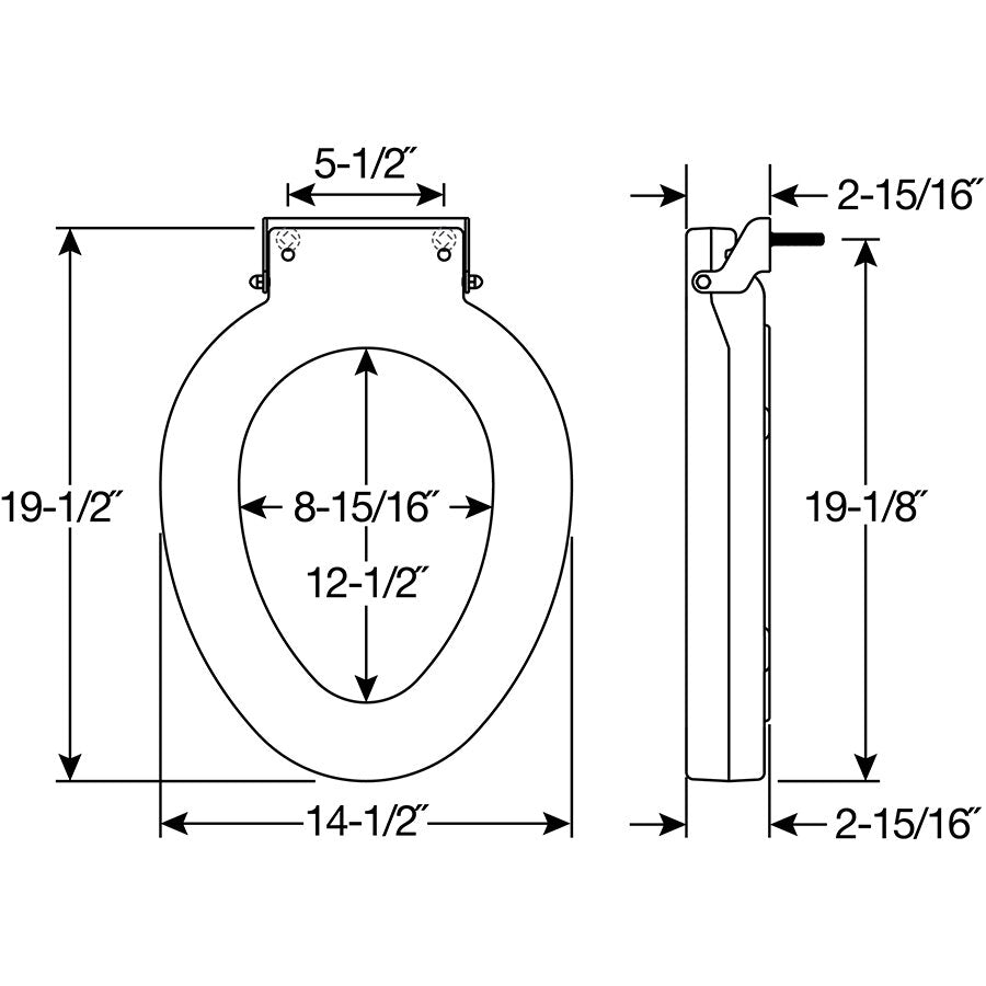 Bemis 4LET Elongated Plastic Closed Front Less Cover with Stay·Tite® Commercial Fastening System™ - Dimensions